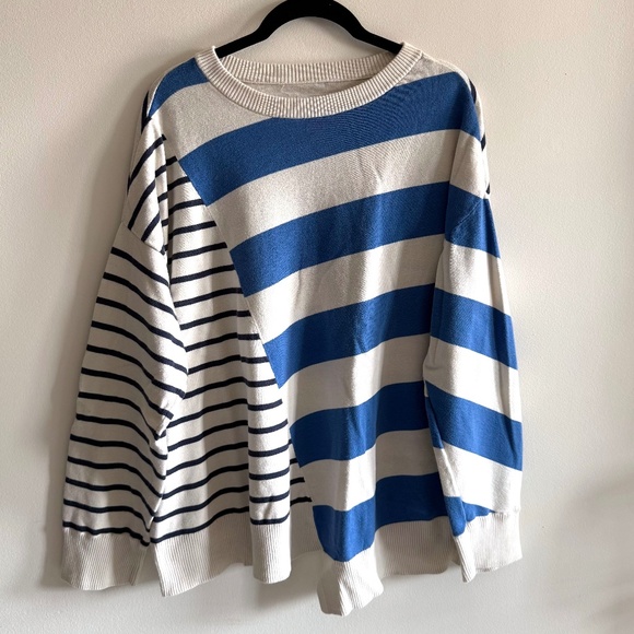 Lou & Grey Sweaters - Lou & Grey Striped Asymmetrical Sweater Blue White XL 100% Cotton Nautical Shirt